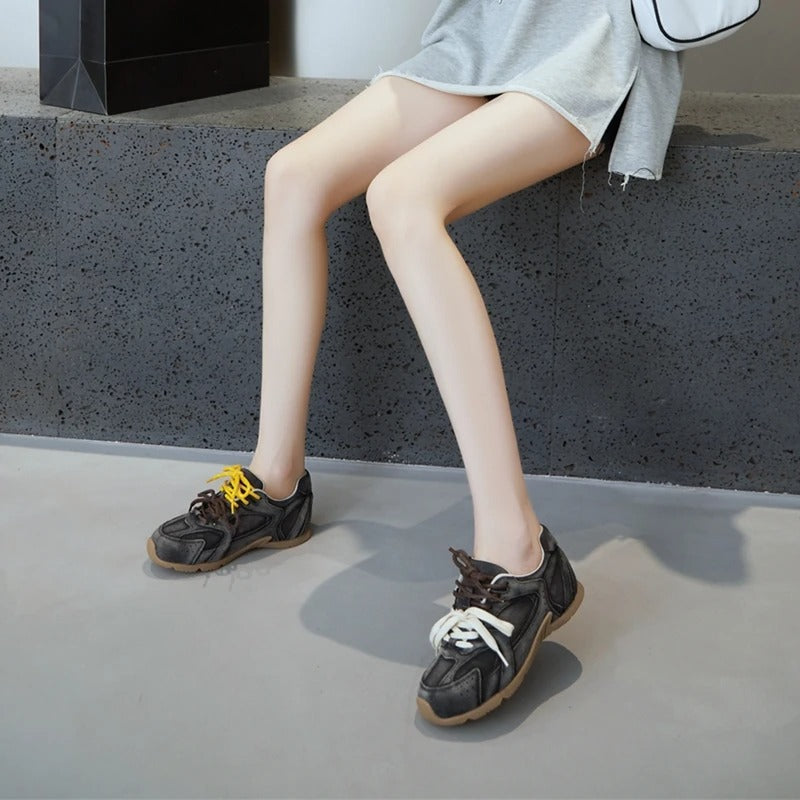 Women's Retro Genuine Leather Sneakers with Velvet Lining