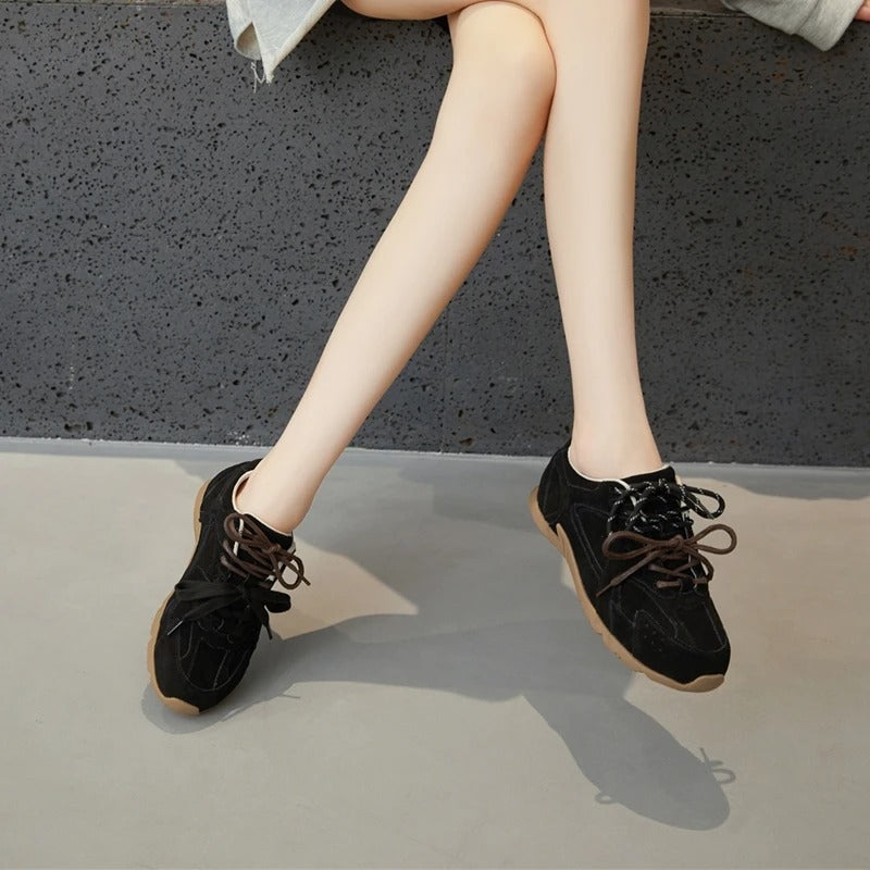 Women's Retro Genuine Leather Sneakers with Velvet Lining