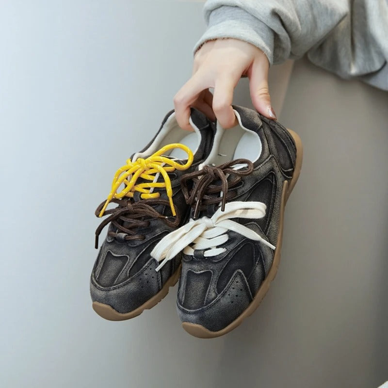 Women's Retro Genuine Leather Sneakers with Velvet Lining