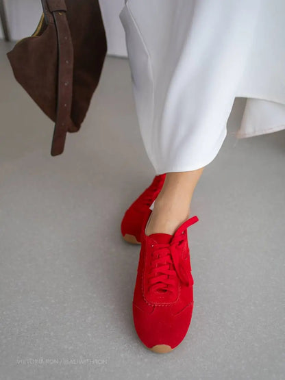 Sneakers Women's Suede Retro with White Heel Detail