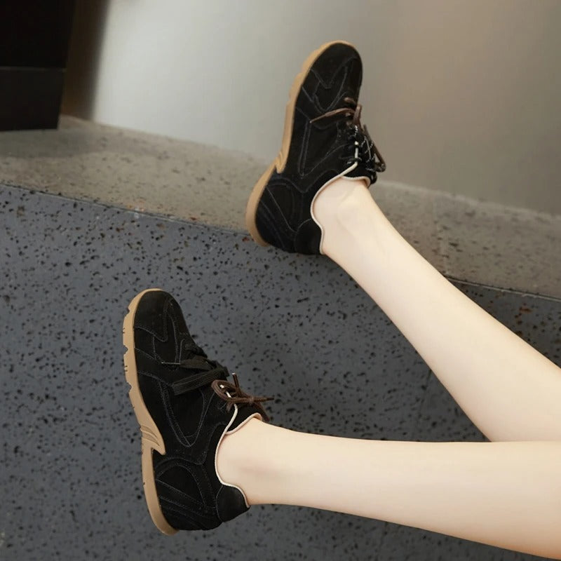 Women's Retro Genuine Leather Sneakers with Velvet Lining