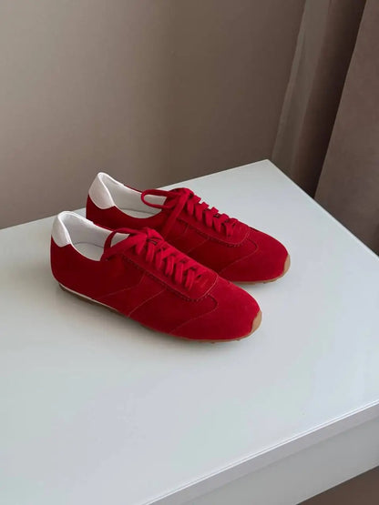 Sneakers Women's Suede Retro with White Heel Detail