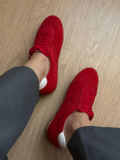 Sneakers Women's Suede Retro with White Heel Detail