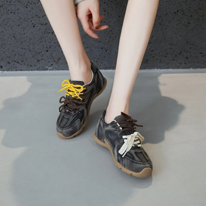 Women's Retro Genuine Leather Sneakers with Velvet Lining