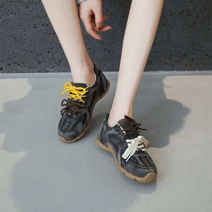 Women's Retro Genuine Leather Sneakers with Velvet Lining