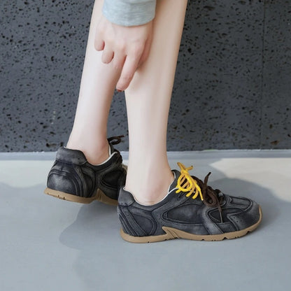 Women's Retro Genuine Leather Sneakers with Velvet Lining